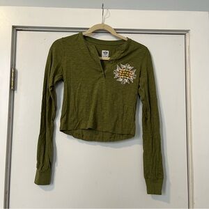 Revolve Boys Lie olive Green Long Sleeve crop top graphic fitted large baby tee